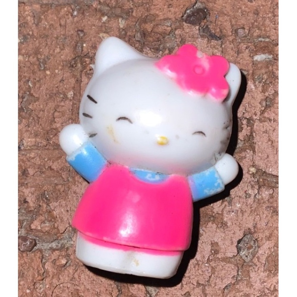 Sanrio Hello Kitty Miniature Plastic Figure Pink Dress Flower Vintage Style Toy